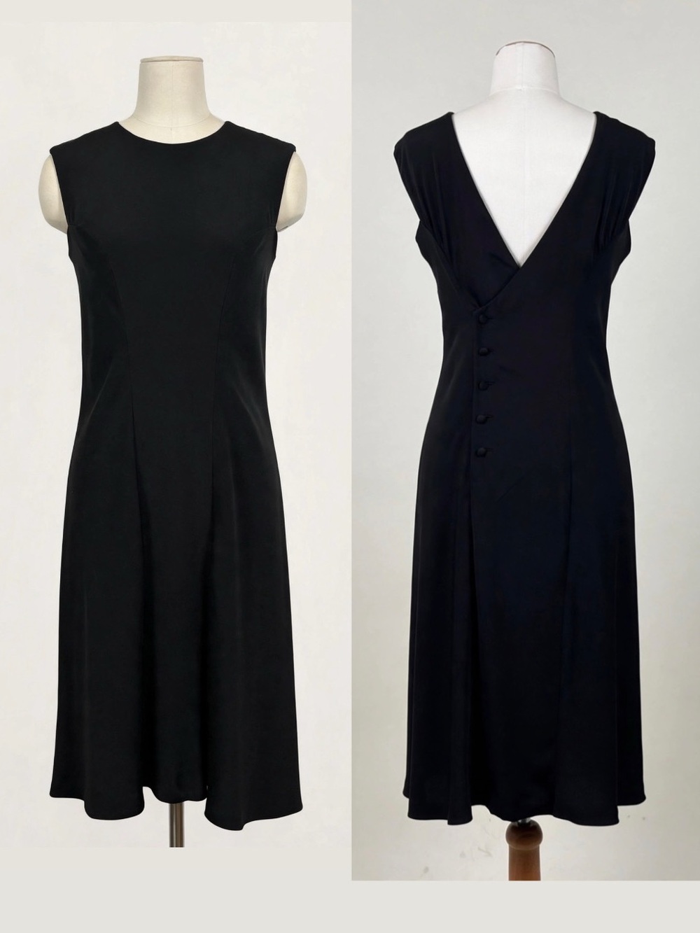 Pauline Trigere | Vintage Designer Little Black Dress Button Back Contrast Panel